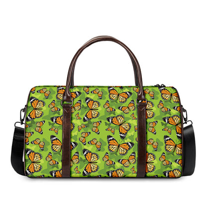 Green Monarch Butterfly Pattern Print Duffle Bag