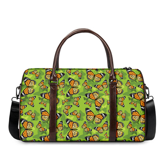 Green Monarch Butterfly Pattern Print Duffle Bag