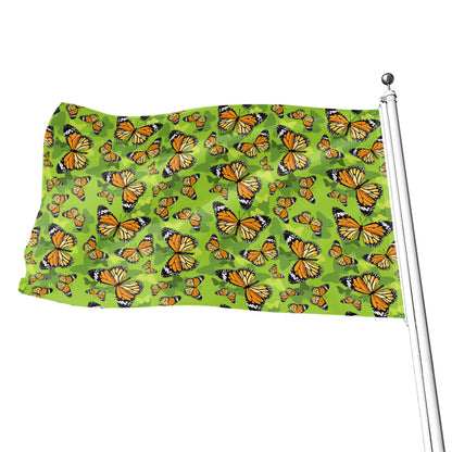 Green Monarch Butterfly Pattern Print Flag