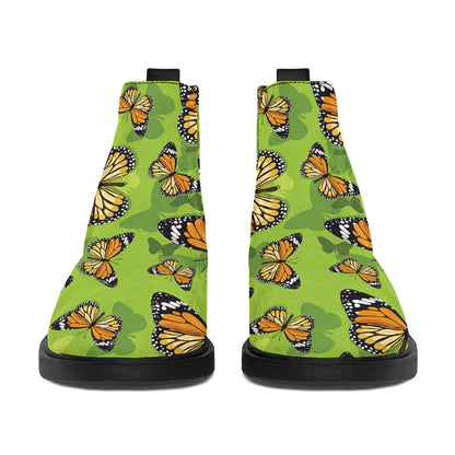 Green Monarch Butterfly Pattern Print Flat Ankle Boots
