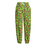 Green Monarch Butterfly Pattern Print Fleece Lined Knit Pants