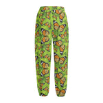 Green Monarch Butterfly Pattern Print Fleece Lined Knit Pants