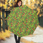 Green Monarch Butterfly Pattern Print Foldable Umbrella
