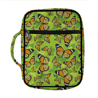 Green Monarch Butterfly Pattern Print Front Pocket Bible Bag