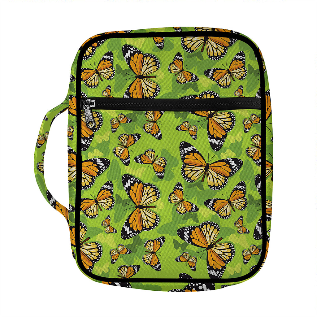 Green Monarch Butterfly Pattern Print Front Pocket Bible Bag