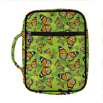 Green Monarch Butterfly Pattern Print Front Pocket Bible Bag