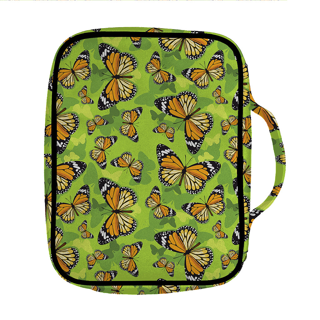 Green Monarch Butterfly Pattern Print Front Pocket Bible Bag