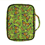 Green Monarch Butterfly Pattern Print Front Pocket Bible Bag