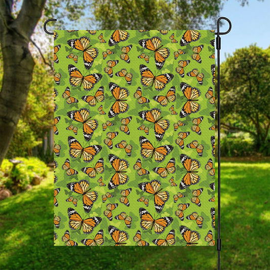 Green Monarch Butterfly Pattern Print Garden Flag