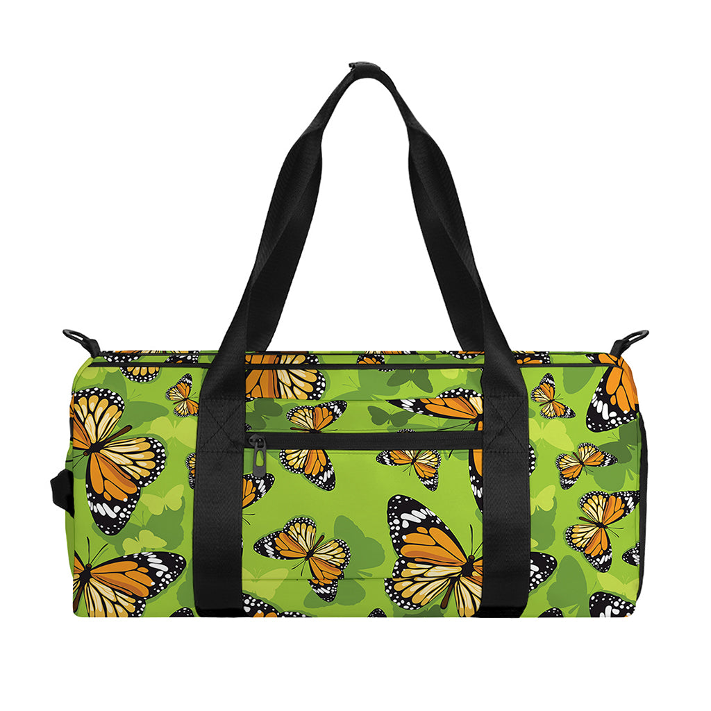 Green Monarch Butterfly Pattern Print Gym Bag