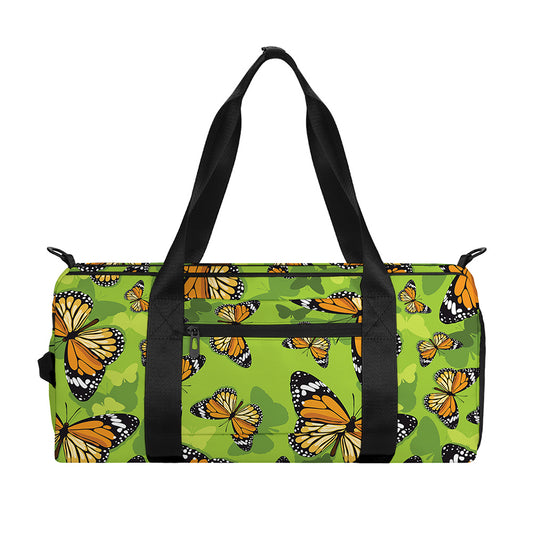 Green Monarch Butterfly Pattern Print Gym Bag