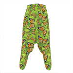Green Monarch Butterfly Pattern Print Hammer Pants