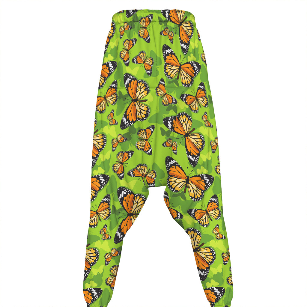 Green Monarch Butterfly Pattern Print Hammer Pants