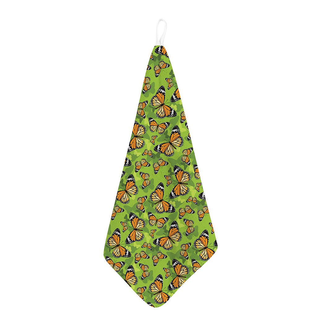 Green Monarch Butterfly Pattern Print Hand Towel