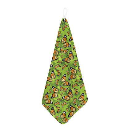 Green Monarch Butterfly Pattern Print Hand Towel