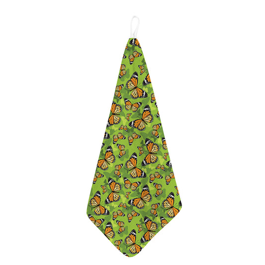 Green Monarch Butterfly Pattern Print Hand Towel