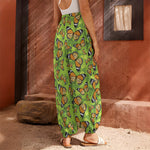 Green Monarch Butterfly Pattern Print Harem Pants