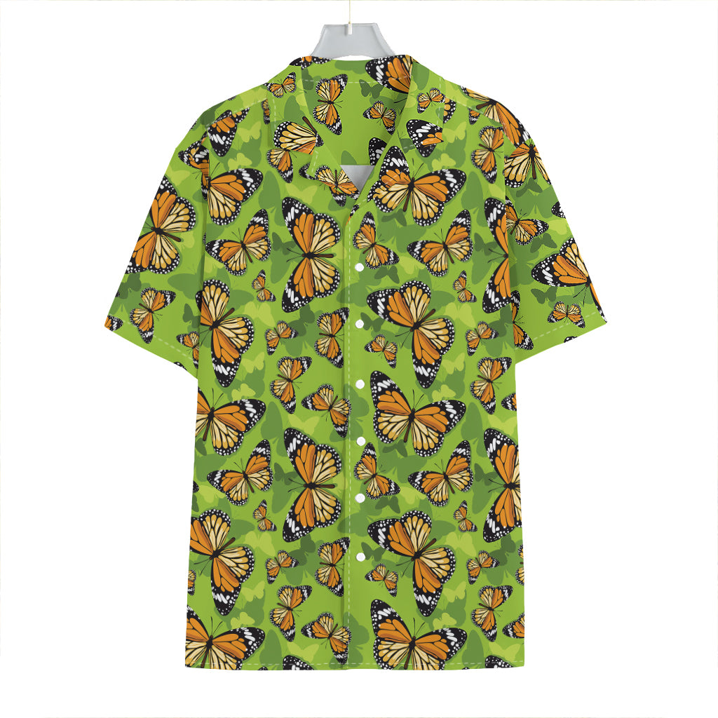 Green Monarch Butterfly Pattern Print Hawaiian Shirt