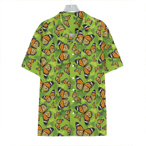 Green Monarch Butterfly Pattern Print Hawaiian Shirt