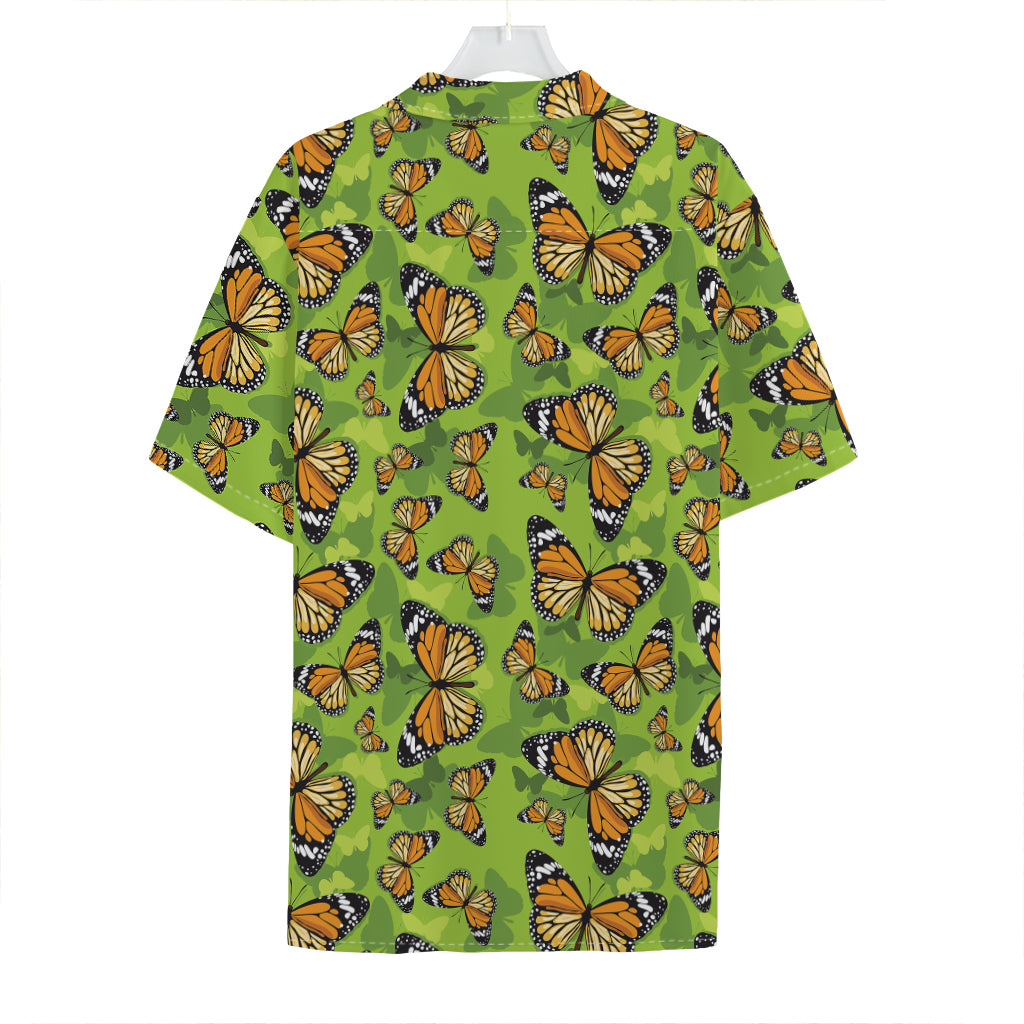 Green Monarch Butterfly Pattern Print Hawaiian Shirt