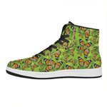 Green Monarch Butterfly Pattern Print High Top Leather Sneakers