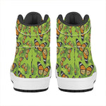 Green Monarch Butterfly Pattern Print High Top Leather Sneakers