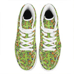Green Monarch Butterfly Pattern Print High Top Leather Sneakers