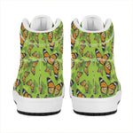 Green Monarch Butterfly Pattern Print High Top Leather Sneakers
