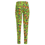 Green Monarch Butterfly Pattern Print High-Waisted Pocket Leggings