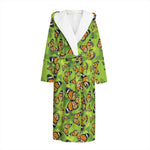 Green Monarch Butterfly Pattern Print Hooded Bathrobe