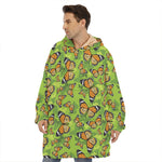 Green Monarch Butterfly Pattern Print Hoodie Blanket