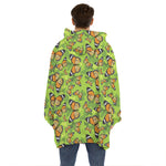 Green Monarch Butterfly Pattern Print Hoodie Blanket