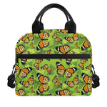 Green Monarch Butterfly Pattern Print Insulated Lunch Bag