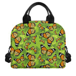 Green Monarch Butterfly Pattern Print Insulated Lunch Bag