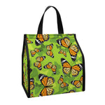 Green Monarch Butterfly Pattern Print Insulated Lunch Tote