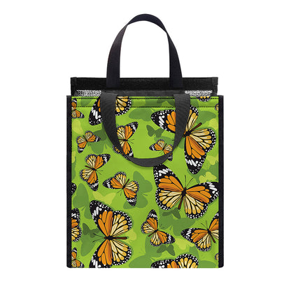Green Monarch Butterfly Pattern Print Insulated Lunch Tote