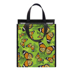 Green Monarch Butterfly Pattern Print Insulated Lunch Tote