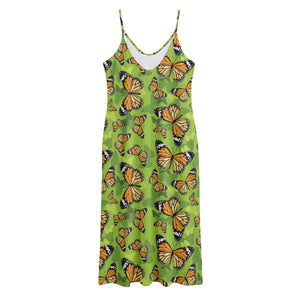 Green Monarch Butterfly Pattern Print Jersey Midi Cami Dress