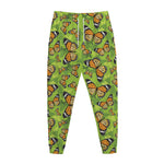 Green Monarch Butterfly Pattern Print Jogger Pants