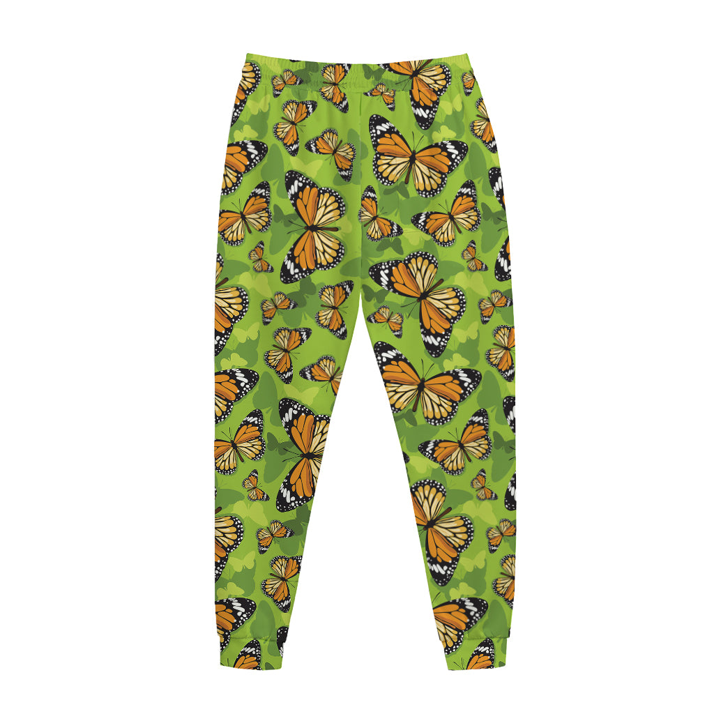 Green Monarch Butterfly Pattern Print Jogger Pants