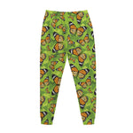 Green Monarch Butterfly Pattern Print Jogger Pants