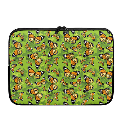 Green Monarch Butterfly Pattern Print Laptop Sleeve