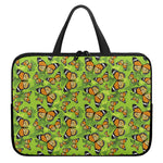 Green Monarch Butterfly Pattern Print Laptop Sleeve With Handle