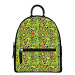 Green Monarch Butterfly Pattern Print Leather Backpack