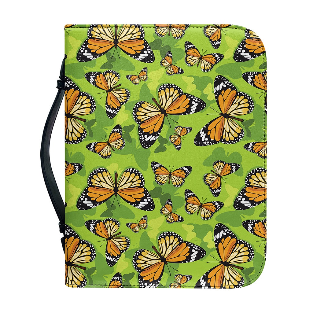 Green Monarch Butterfly Pattern Print Leather Bible Cover