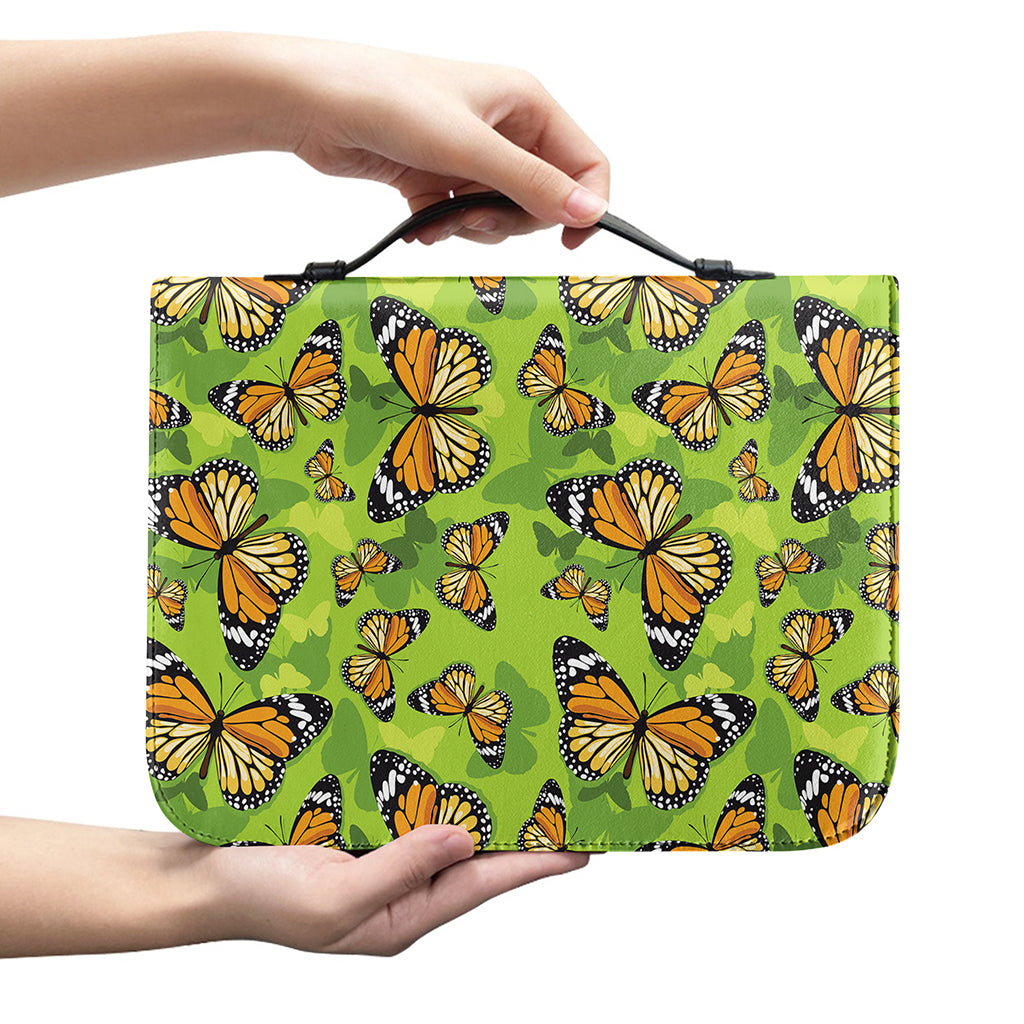 Green Monarch Butterfly Pattern Print Leather Bible Cover