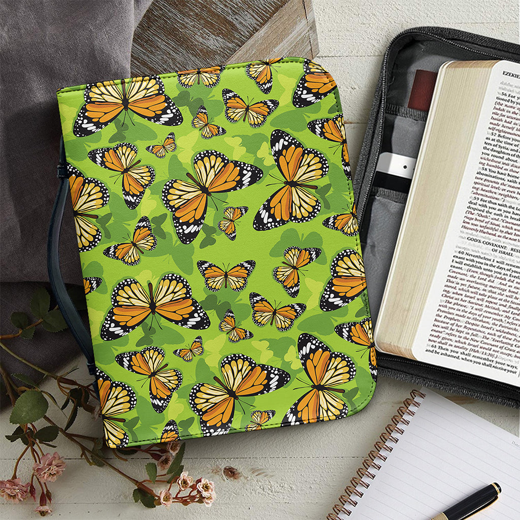 Green Monarch Butterfly Pattern Print Leather Bible Cover