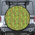 Green Monarch Butterfly Pattern Print Leather Spare Tire Cover