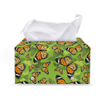 Green Monarch Butterfly Pattern Print Leather Tissue Box Cover