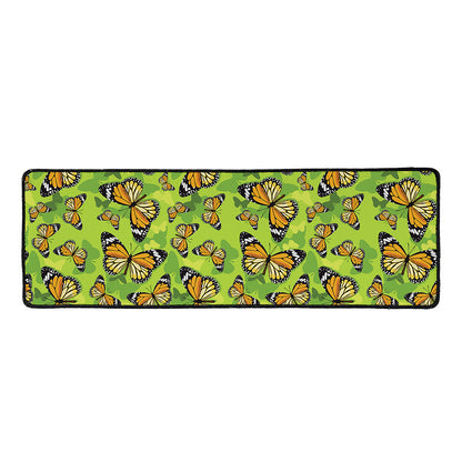 Green Monarch Butterfly Pattern Print Long Kitchen Mat